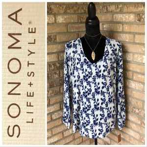 NWT Sonoma Ikat Floral Peasant Blouse Sz XL
